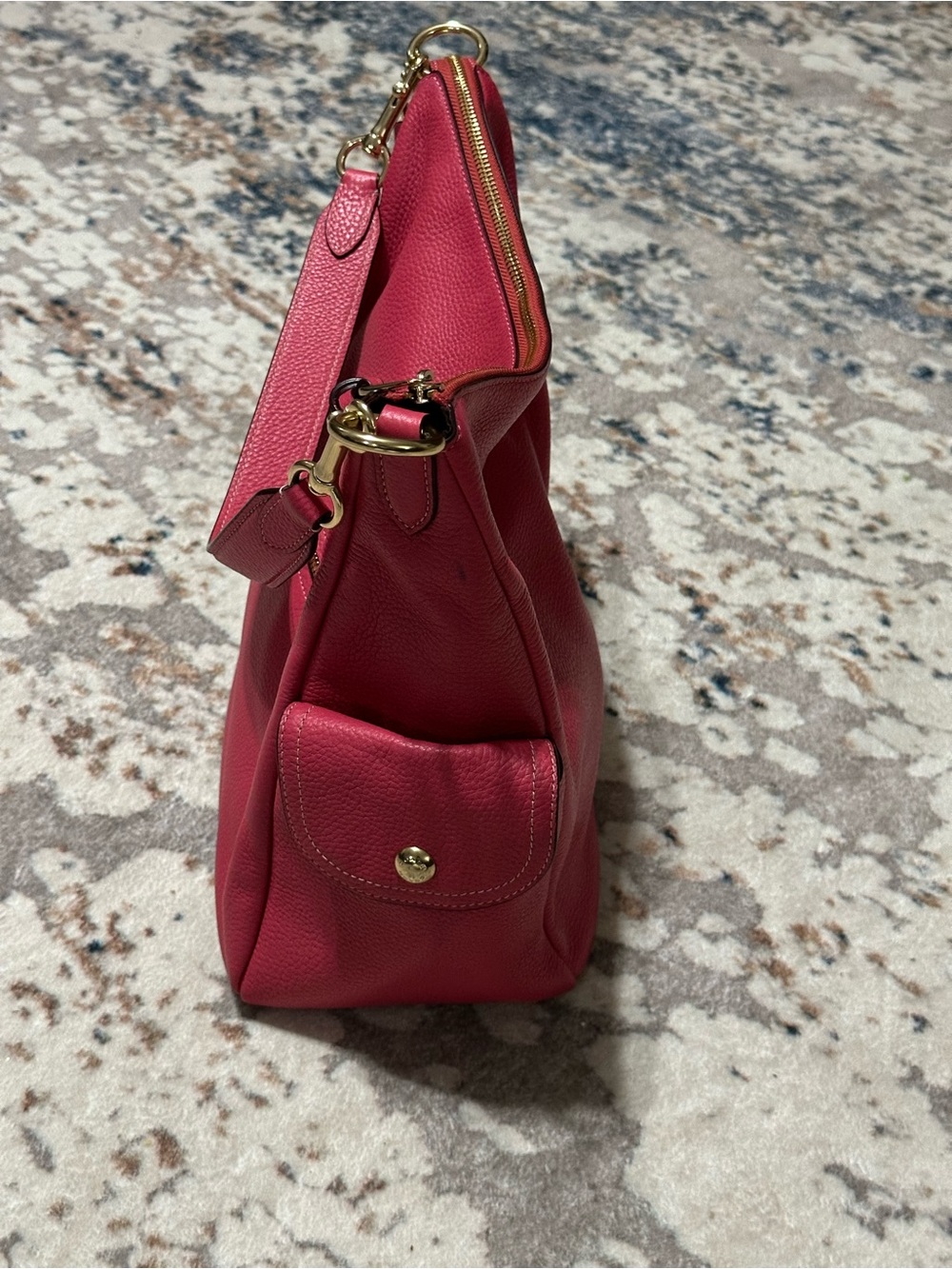 Pink Coach Pennie Pebbled Leather Shoulder Bag with Gold Hardware - Picture 3 of 7